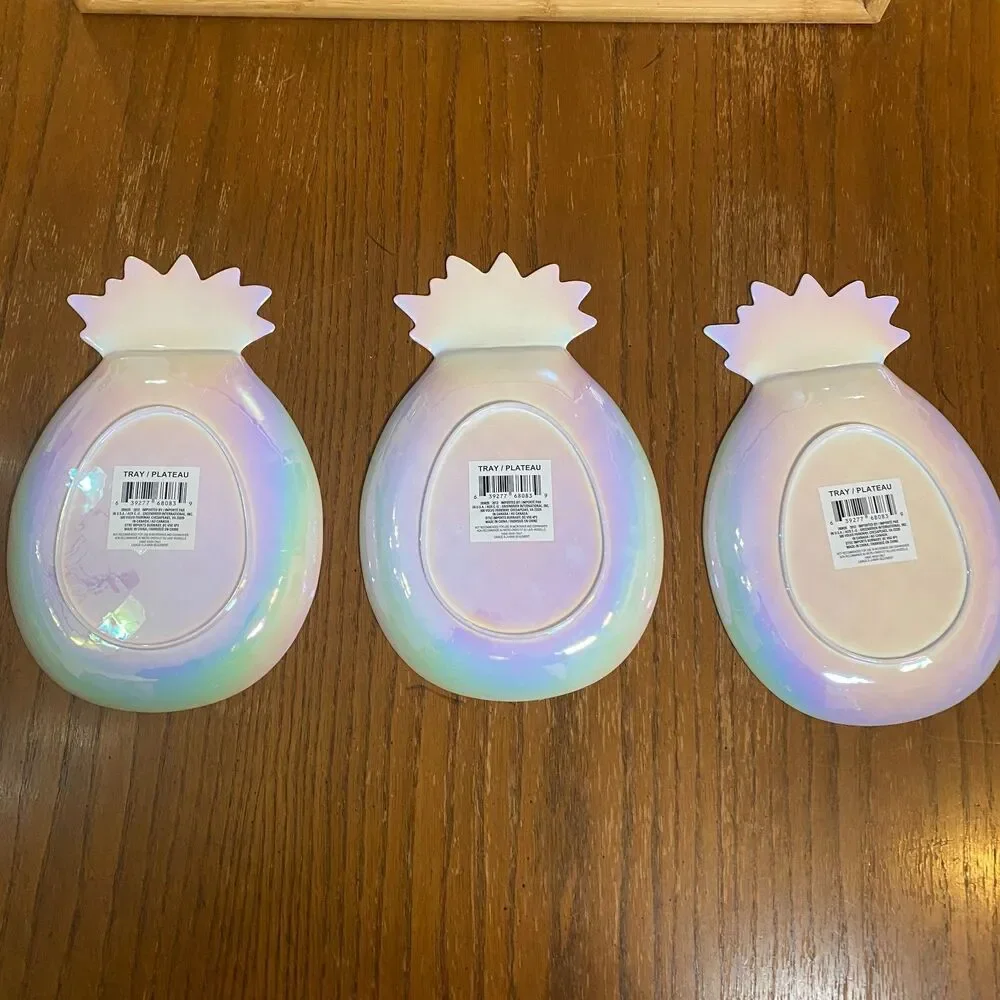 Lot of 3 Iridescent Pineapple Plastic Trays Tropical Party Summer Luau Decor